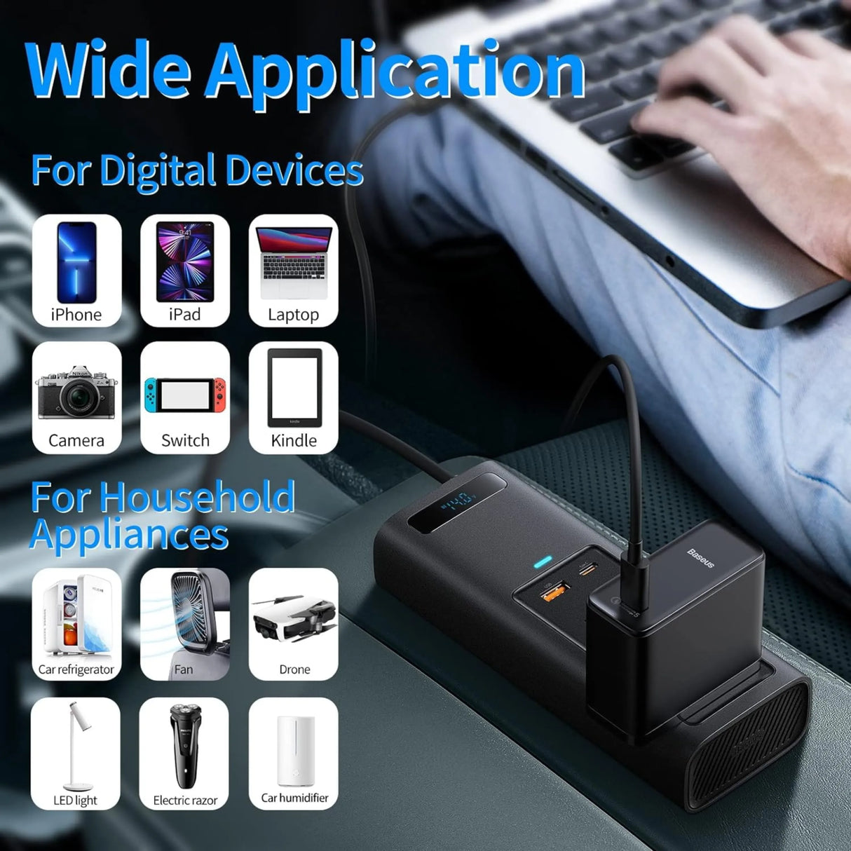 Baseus In-car Inverter 150W (220V CN/EU) Black