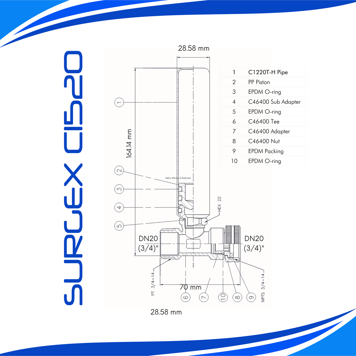 SURGEx C1520 Washing Machine/Dishwasher Water Hammer Arrestor LEAD FREE DN20 BSP