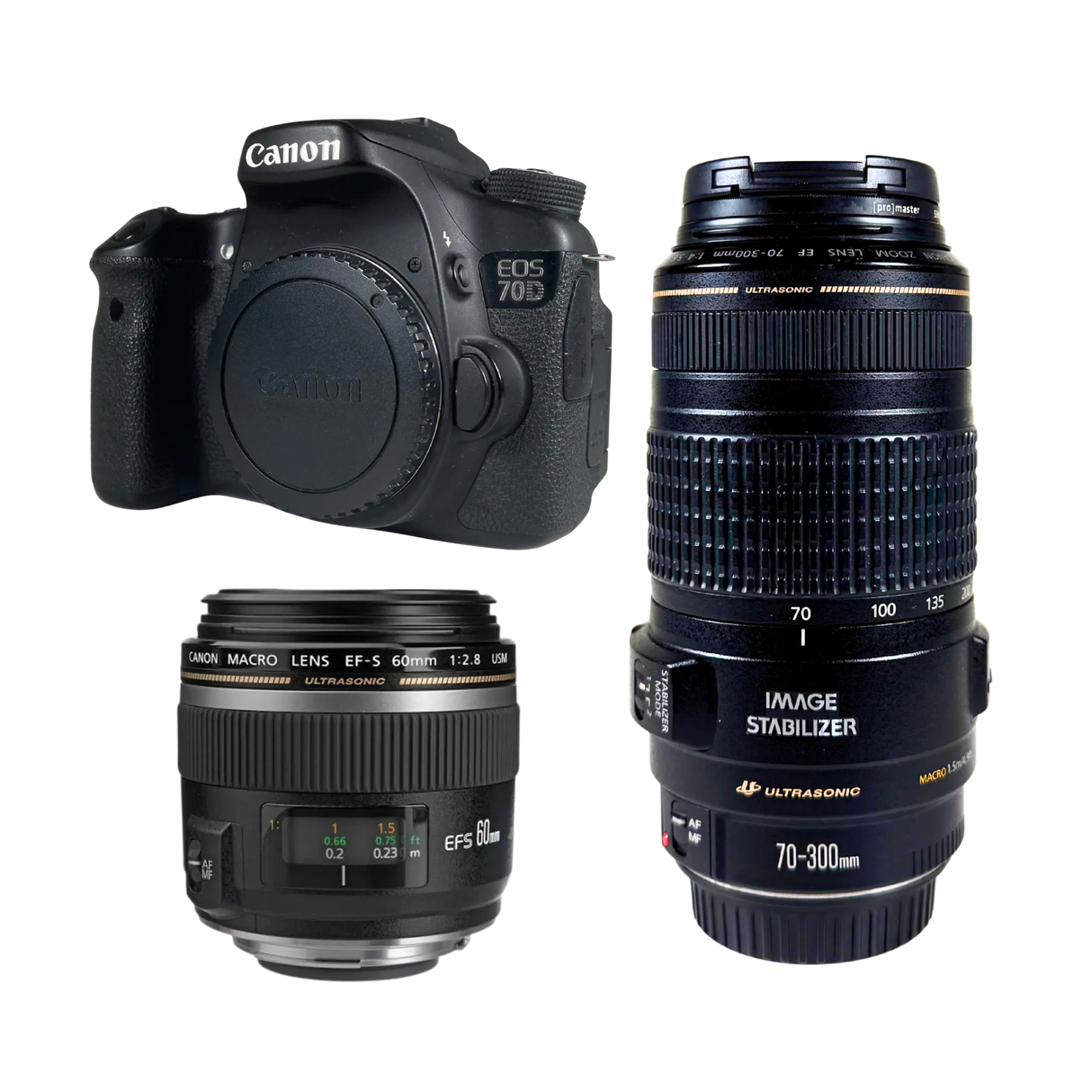 Canon EOS 70D camera + EFS 60mm f/2.8 Macro + EF70-300 f/4-5.6 IS USM (Pre-owned)