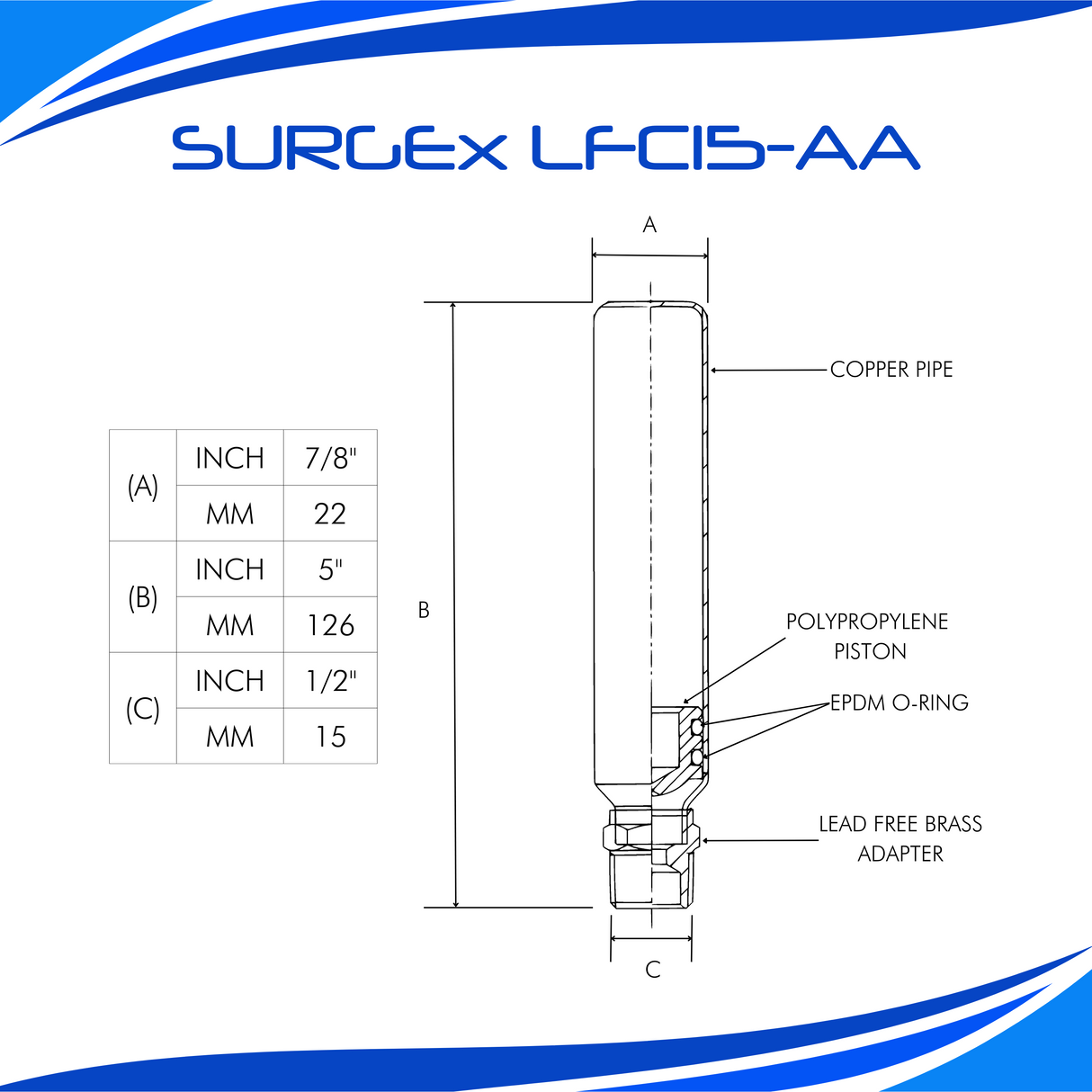 SURGEx LFC15-AA NPT, Water Hammer Arrestor, LEAD FREE, 1/2" DN15