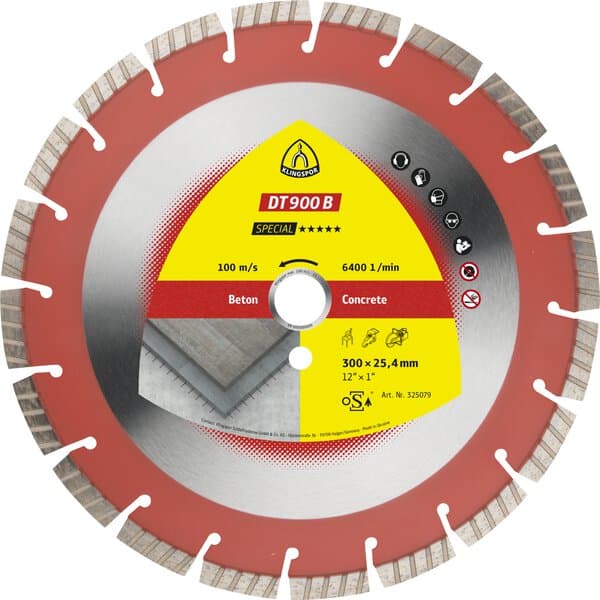 Klingspor DT 900 B diamond cutting blades, 400 x 3,6 x 25,4 mm 26 segments 40 x 3,6 x 12 mm, standard turbo