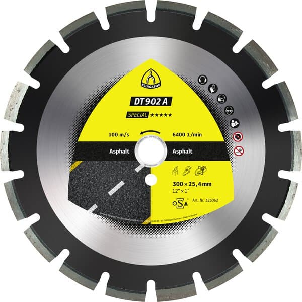 Klingspor DT 902 A diamond cutting blades, 350 x 3,2 x 25,4 mm 21 segments 40 x 3,2 x 12 mm, wide gullet