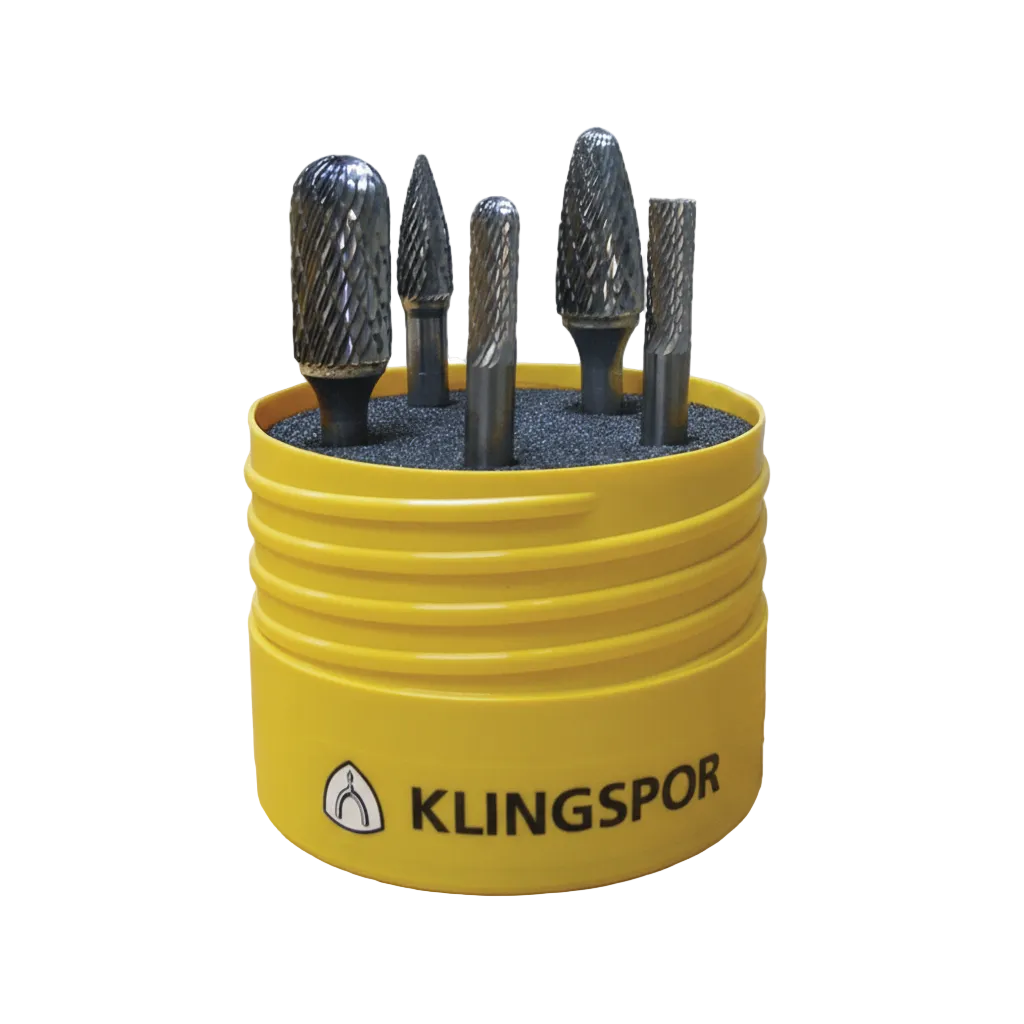 Klingspor HF 100-5C carbide burrs/set, 6 mm double serration