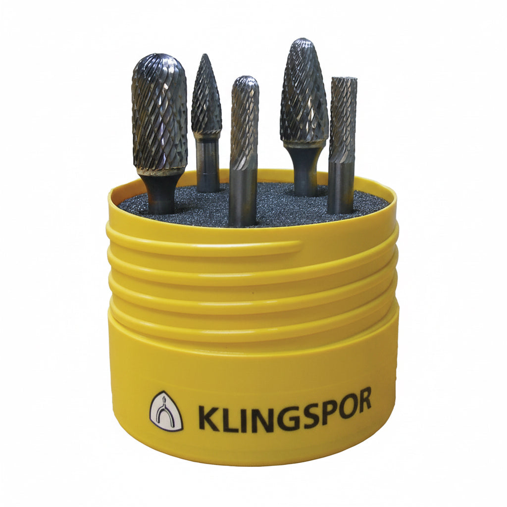 Klingspor HF 100-5D carbide burrs/set, 6,35 mm double serration