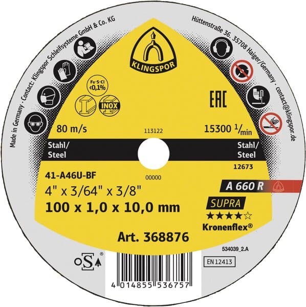 Klingspor Kronenflex A 660 R Small cutting-off wheels, 76 x 1 x 10 mm flat Pack of 40