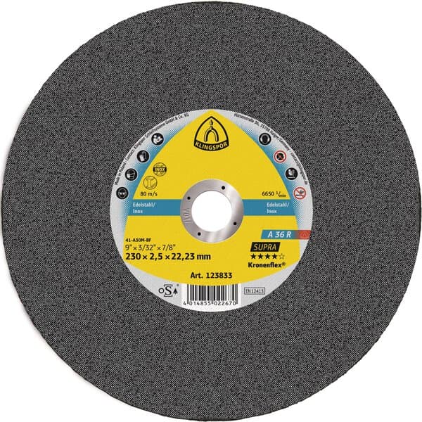Klingspor Kronenflex A 36 R cutting-off wheels, 230 x 2,5 x 22,23 mm flat Pack of 25