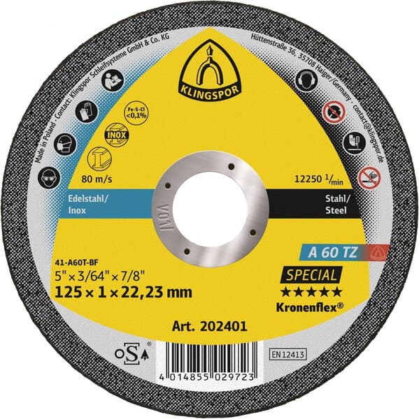Klingspor Kronenflex A 60 TZ cutting-off wheels, 100 x 1 x 16 mm flat Pack of 25
