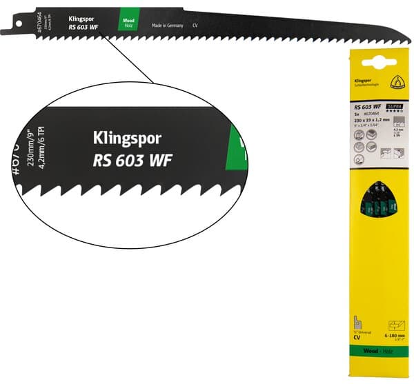 Klingspor RS 603 WF Supra Cr-V reciprocating saw blades 230 x 19 x 1,2 mm Pack of 5