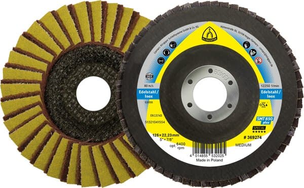 Klingspor SMT 850 combi non-woven abrasive flap disc, 125 x 22,23 mm grain 80 medium convex Pack of 5