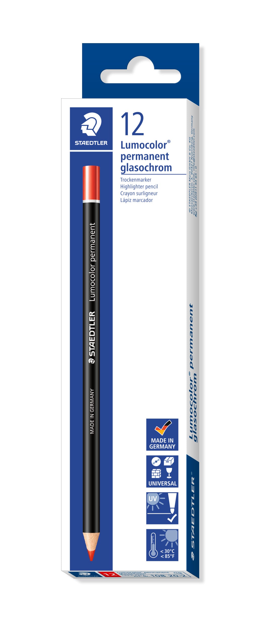 Staedtler® Lumocolor® permanent glasochrom pencil - red, box of 12