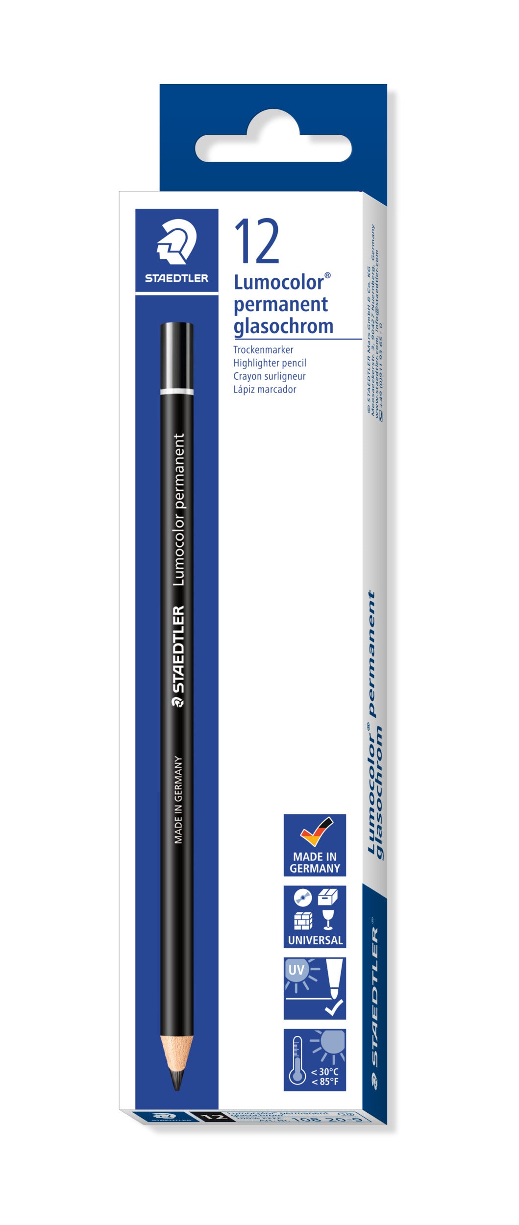 Staedtler® Lumocolor® permanent glasochrom pencil - black, box of 12