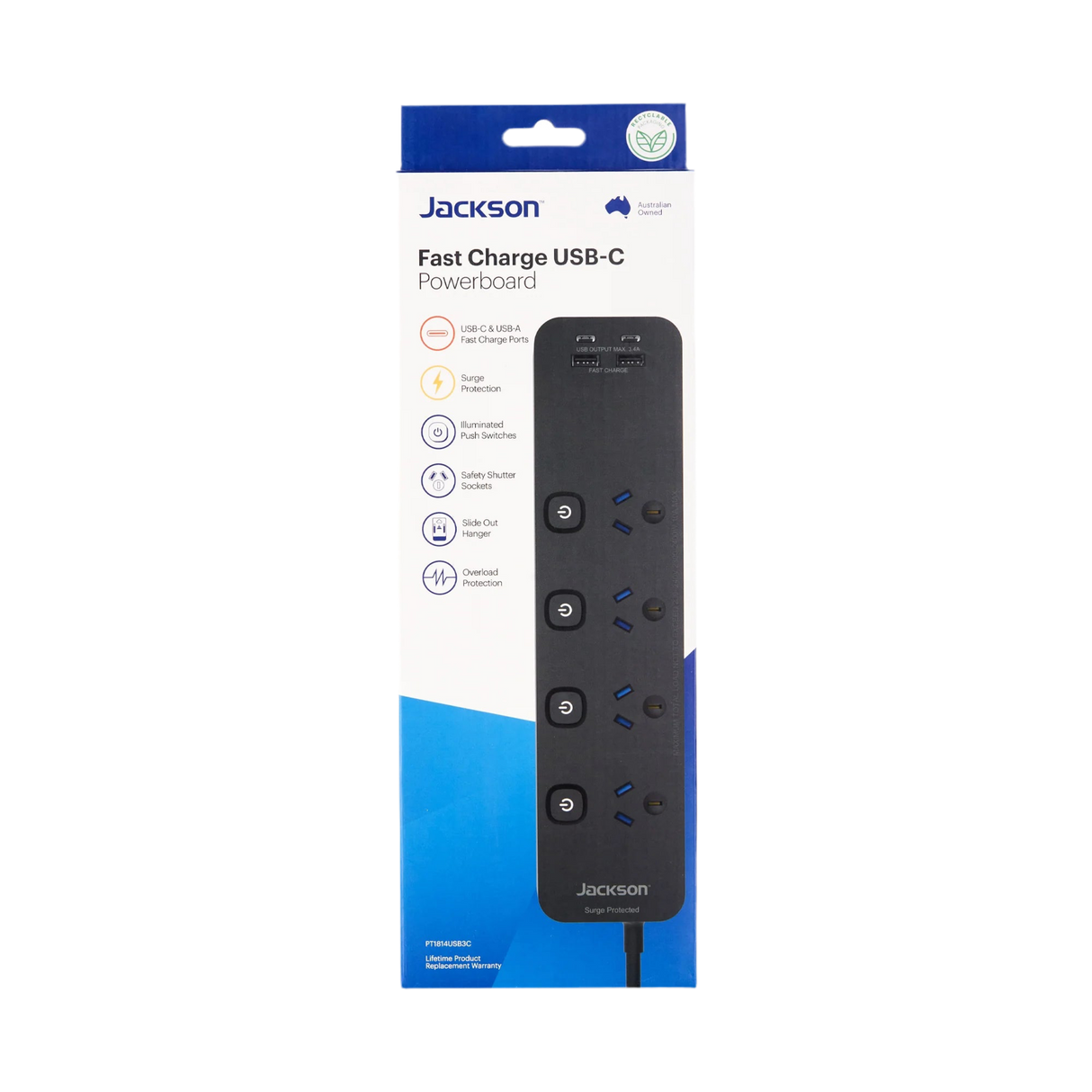 Jackson Fast Charge USB-C/A Powerboard - Switched 4 Outlet