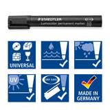 Staedtler® Lumocolor® permanent marker chisel point - black, box of 10