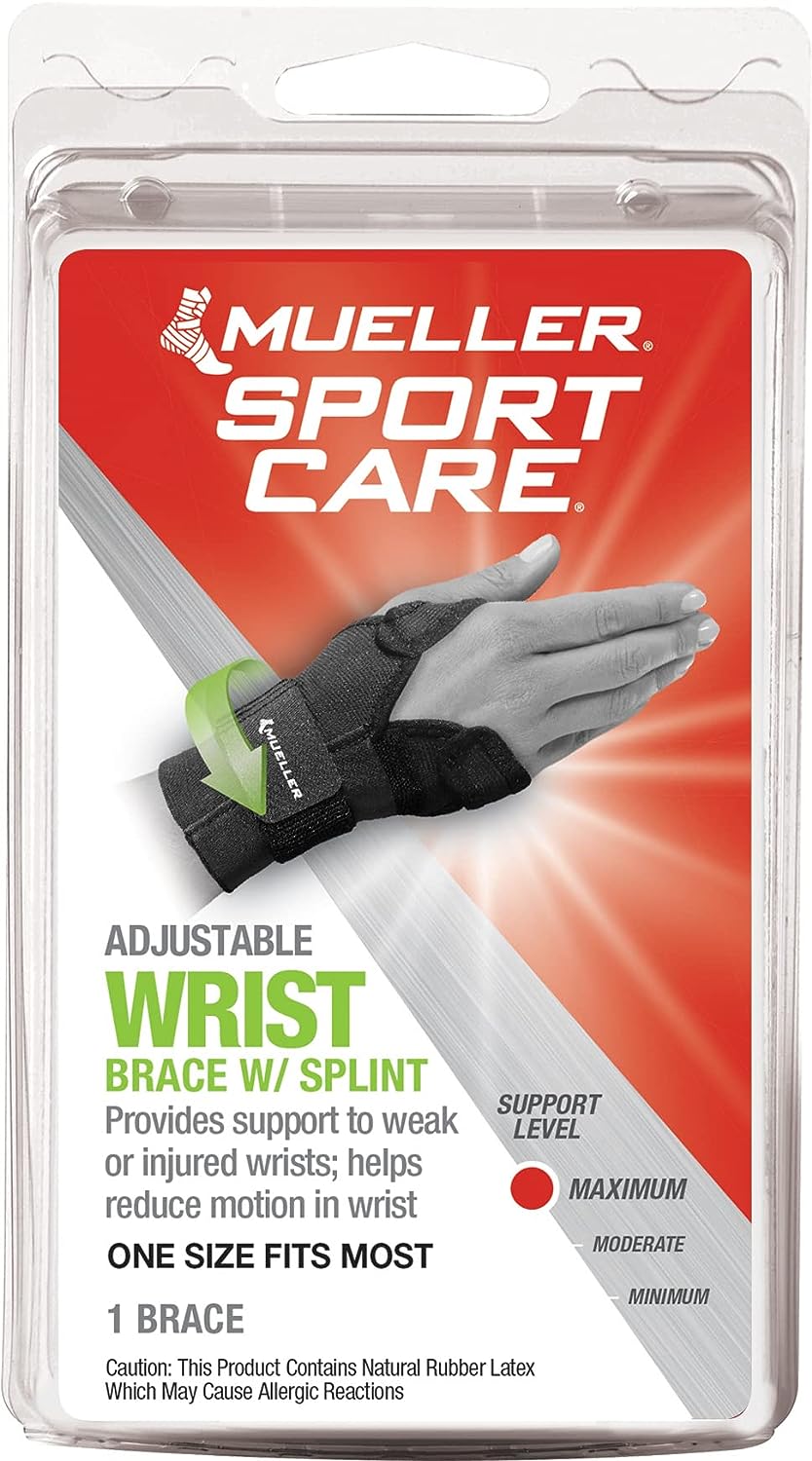 Mueller adjustable wrist brace with splint black, one size fits most