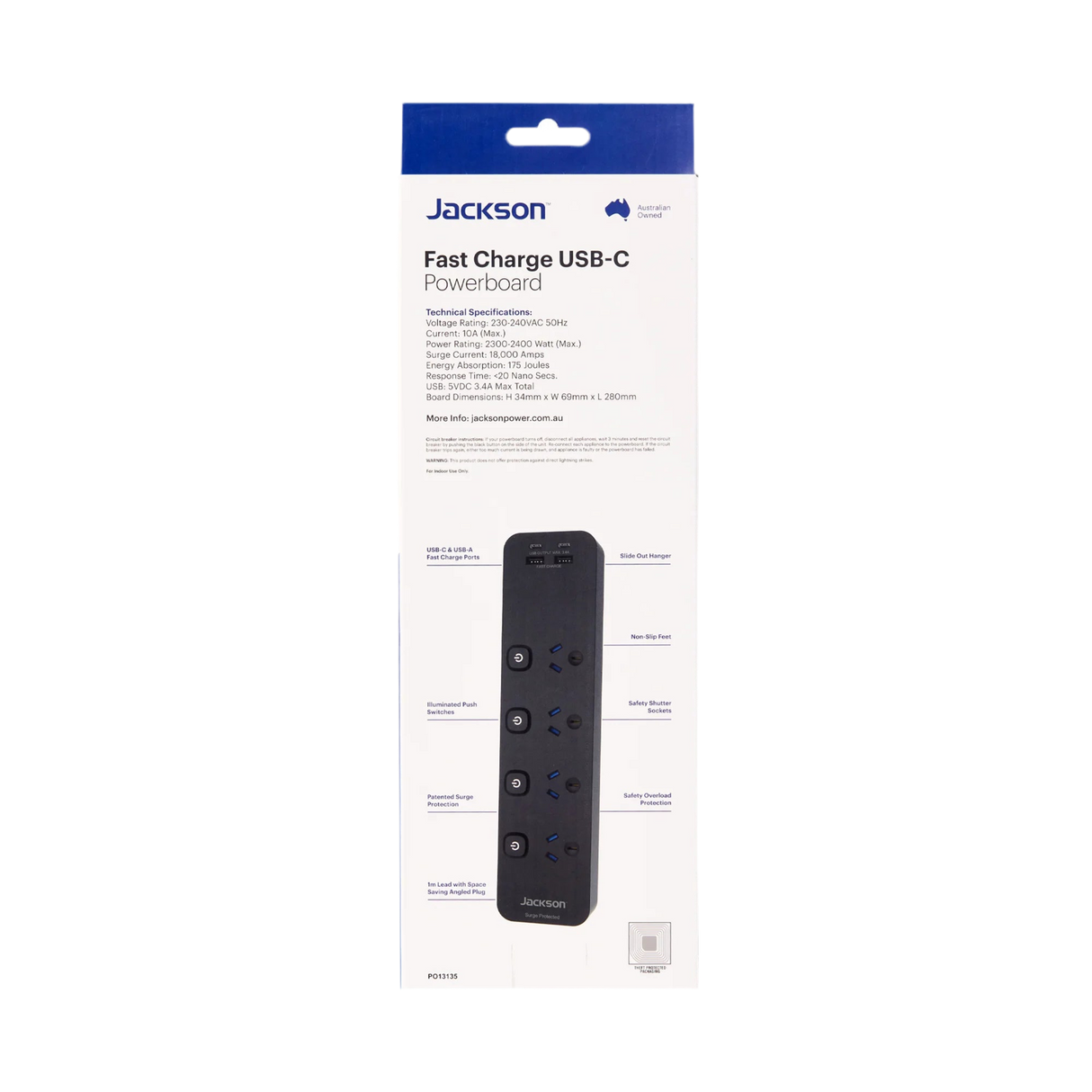 Jackson Fast Charge USB-C/A Powerboard - Switched 4 Outlet