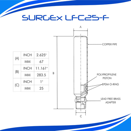 Water hammer arrestor size F