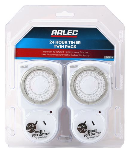 Arlec PC729 24 Hour Mechanical Timer Switch – Pack of 2