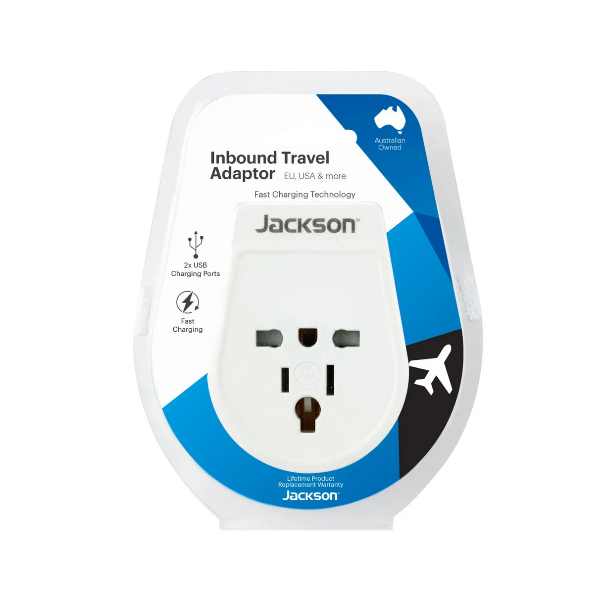 Jackson Inbound Slim USB-A Travel Adaptor - USA & UK and more to AU/NZ