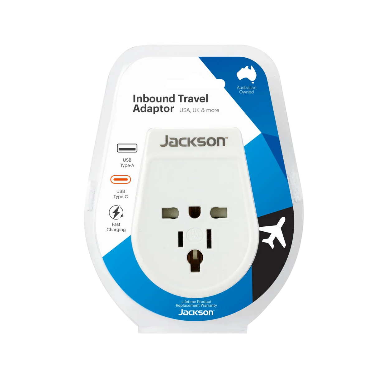 Jackson Inbound Slim USB-A & C Travel Adaptor - USA & UK and more to AU/NZ