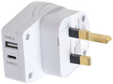 Jackson Outbound Travel Adaptor UK, including 1xUSB-A + 1xUSB-C