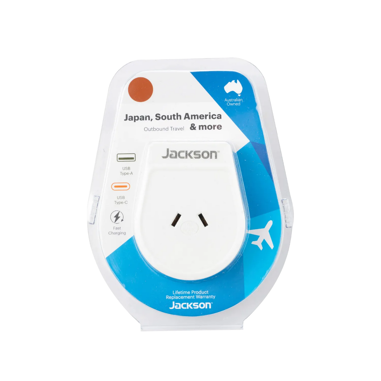 Jackson Outbound Travel Adaptor Japan, South America, including 1xUSB-A + 1xUSB-C