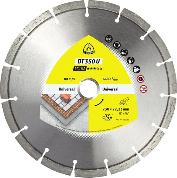 Klingspor DT 350 U diamond cutting blades, 115 x 2,4 x 22,23 mm 8 segments 33 x 2,4 x 10 mm, standard serration