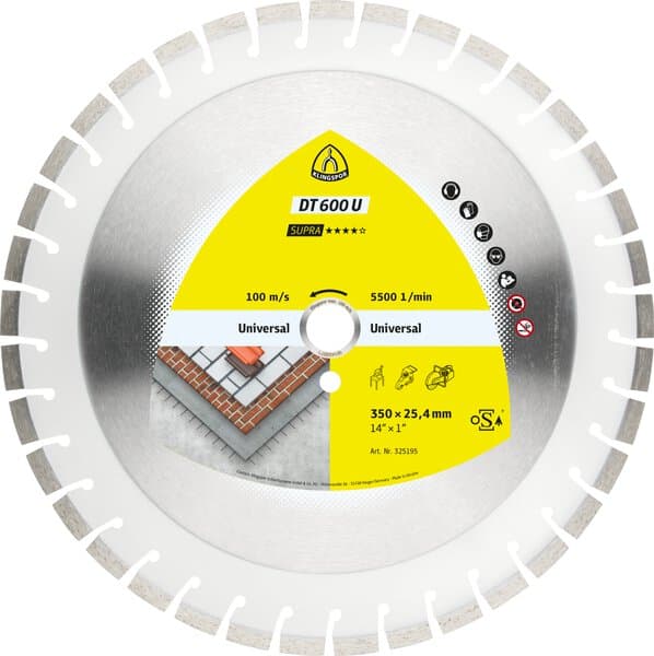 Klingspor DT 600 U diamond cutting blades, 350 x 3 x 25,4 mm 37 segments 24 x 3 x 10 mm, short serration