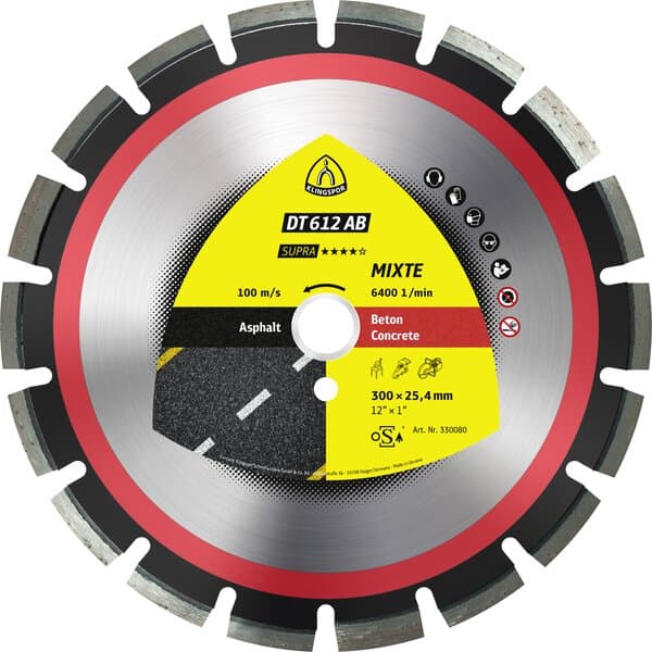 Klingspor DT 612 AB diamond cutting blades, 400 x 3,6 x 25,4 mm 24 segments 40 x 3,6 x 10 mm, wide gullet