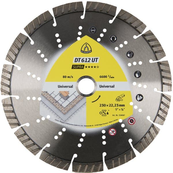 Klingspor DT 612 UT diamond cutting blades, 115 x 2,4 x 22,23 mm 8 segments 33 x 2,4 x 12 mm, standard turbo
