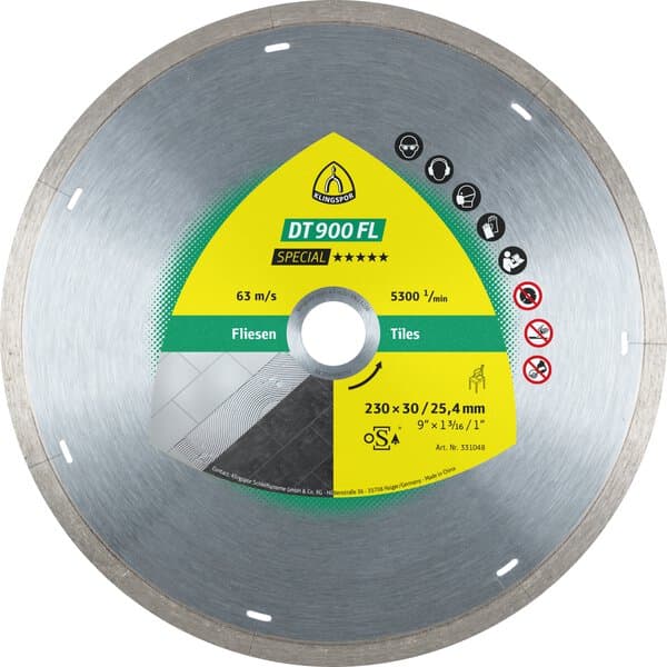 Klingspor DT 900 FL diamond cutting blades, 125 x 1,4 x 22,23 mm 1,4 x 7 mm, closed rim with laser slots