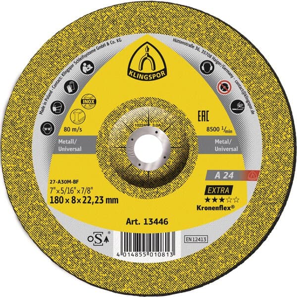 Klingspor Kronenflex A 24 EX grinding discs, 100 x 6 x 16 mm depressed centre Pack of 10