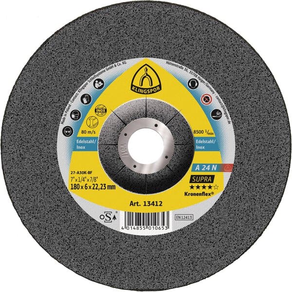 Klingspor Kronenflex A 24 N grinding discs, 125 x 6 x 22,23 mm depressed centre Pack of 10