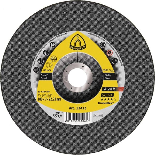 Klingspor Kronenflex A 24 R grinding discs, 125 x 4 x 22,23 mm depressed centre Pack of 10