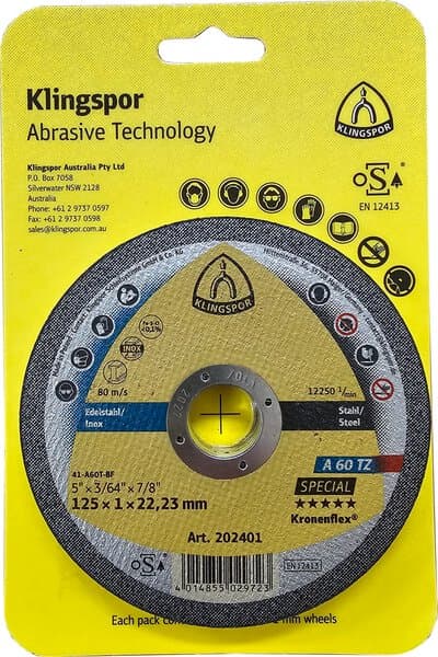 Klingspor Kronenflex A 60 TZ cutting-off wheels, 125 x 1 x 22,23 mm flat Pack of 50