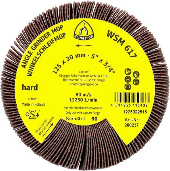Klingspor WSM 617 abrasive mop wheels LS 309 X, 125 x 20 mm grain 120 thread M14 Pack of 2