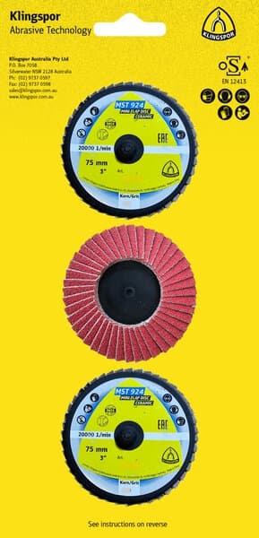 Klingspor MST 924 mini abrasive flap disc, 50 mm mixed grains, D.I.Y.-packaged with tab