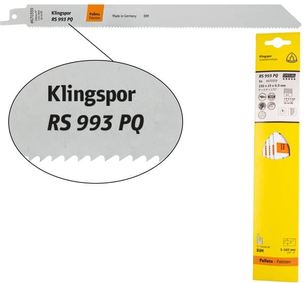 Klingspor RS 993 PQ Special bi-metal reciprocating saw blades 230 x 19 x 0,9 mm Pack of 5