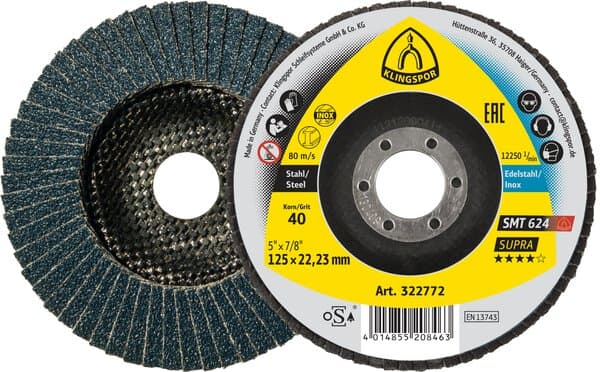 Klingspor SMT 624 abrasive flap discs, 125 x 22,23 mm grain 80 convex Pack of 10