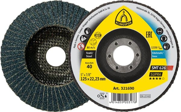 Klingspor SMT 626 abrasive flap discs, 125 x 22,23 mm grain 60 convex Pack of 10