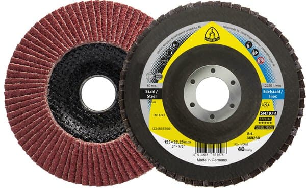 Klingspor SMT 974 abrasive flap discs ceramic, 125 x 22,23 mm grain 40 convex Pack of 10